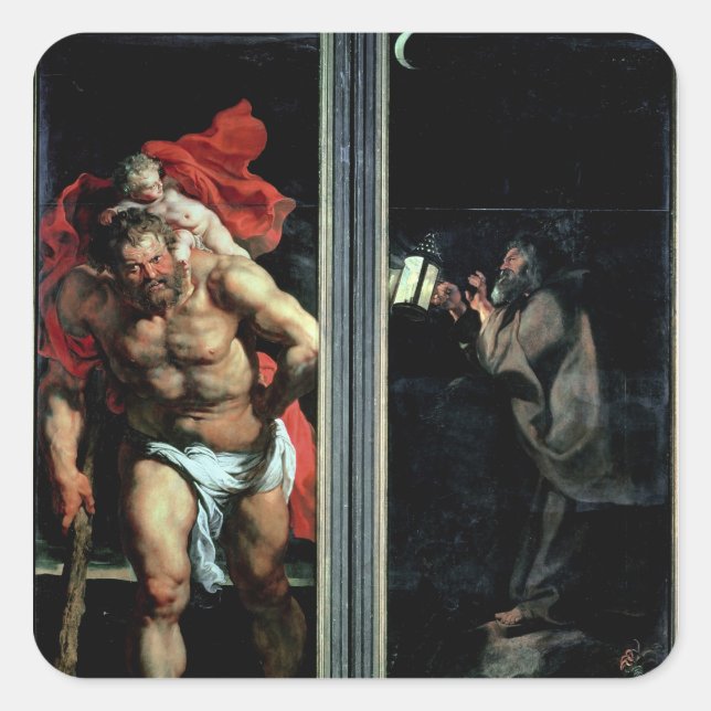 Pegatina Cuadrada San Cristóbal y el ermitaño (Anverso)