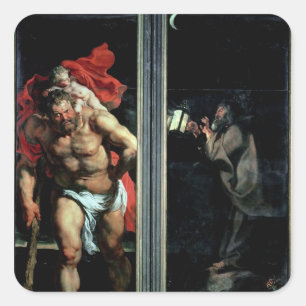 Pegatina Cuadrada San Cristóbal y el ermitaño