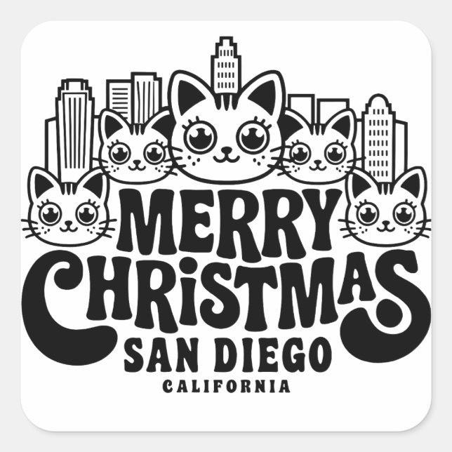 Pegatina Cuadrada San Diego City California Feliz Navidad Cats EE.UU (Anverso)
