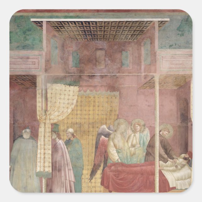 Pegatina Cuadrada San Francisco curó al hombre herido de Lerida (Anverso)