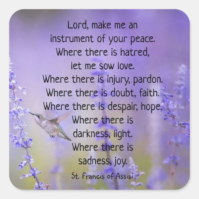 Pegatina Cuadrada San Francisco de Asís Prayer Lavender Floral (Anverso)