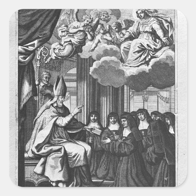 Pegatina Cuadrada San Francisco de Salles dando la regla (Anverso)