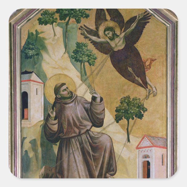 Pegatina Cuadrada San Francisco recibe el Stigmata, c.1295-1300 (Anverso)