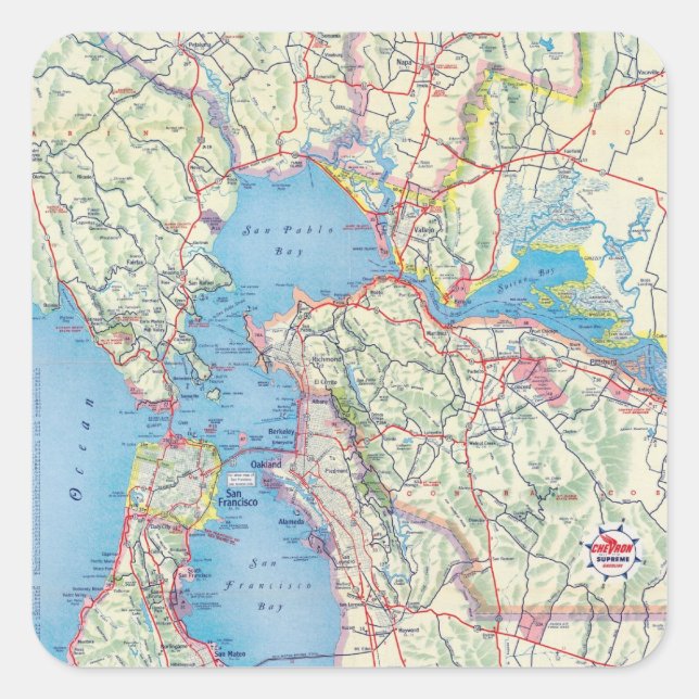 Pegatina Cuadrada San Francisco y alrededores (Anverso)
