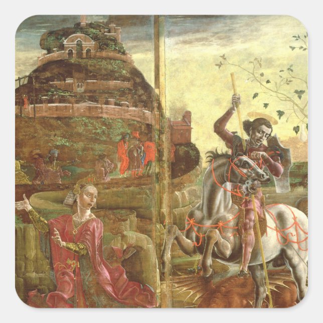 Pegatina Cuadrada San Jorge y el Dragón (Anverso)