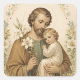 Pegatina Cuadrada San José y el Niño Jesús Devocionario Tradicional