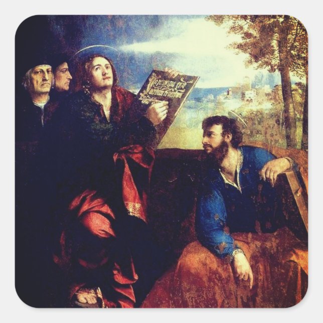 Pegatina Cuadrada San Juan y San Bartolomé (derecha) por Dosso Dossi (Anverso)