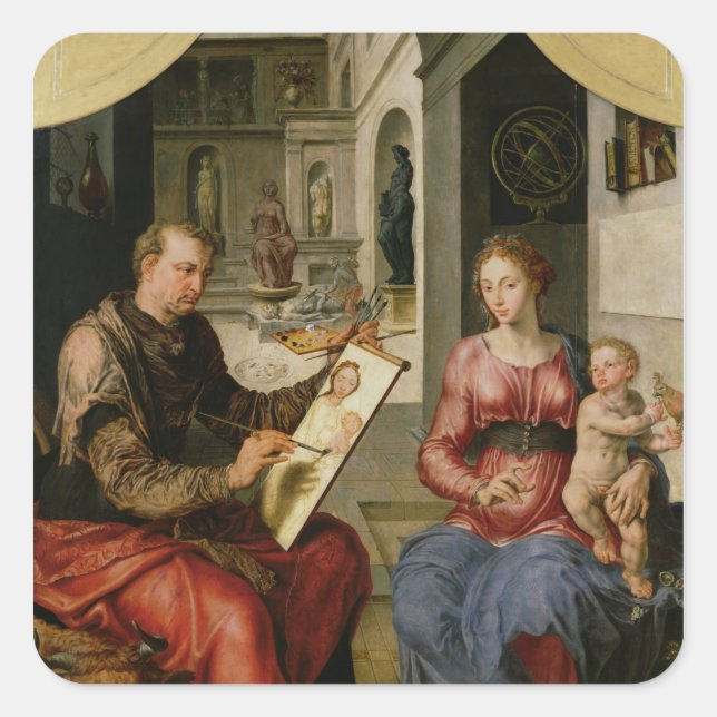 Pegatina Cuadrada San Lucas pintando la Virgen, c.1545 (Anverso)