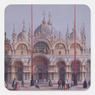 Pegatina Cuadrada San Marco, Venecia, grabada por Brizeghel (litho)