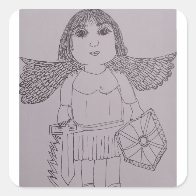 Pegatina Cuadrada San Miguel el Arcángel Blanco y Negro (Anverso)