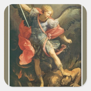Pegatina Cuadrada San Miguel el arcángel que derrota al diablo