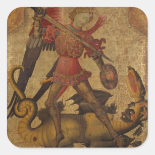 Pegatina Cuadrada San Miguel y el dragón