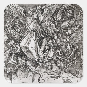 Pegatina Cuadrada San Miguel y el dragón, de un latín