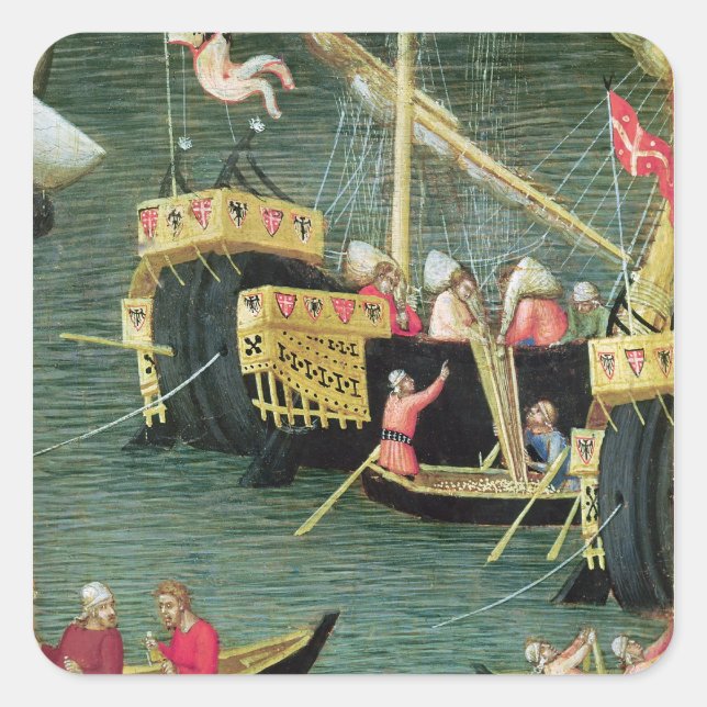 Pegatina Cuadrada San Nicolás salva a Mira de la hambruna (Anverso)