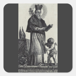 Pegatina Cuadrada San Patricio Apóstol de Irlanda Arte Monocromo