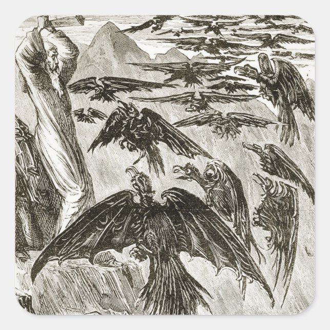 Pegatina Cuadrada San Patricio y los demonios, de 'The Trias T. (Anverso)