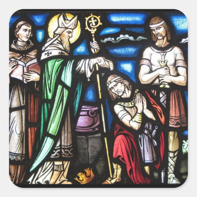 Pegatina Cuadrada San Patricio y sus seguidores (Anverso)