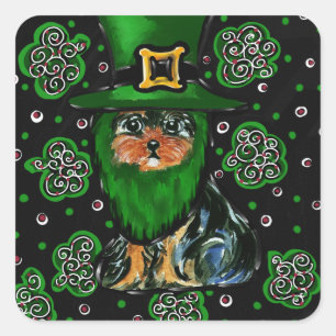 Pegatina Cuadrada San Patricio Yorkie Poo