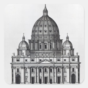 Pegatina Cuadrada San Pedro, Roma, grabado por C. Campbell