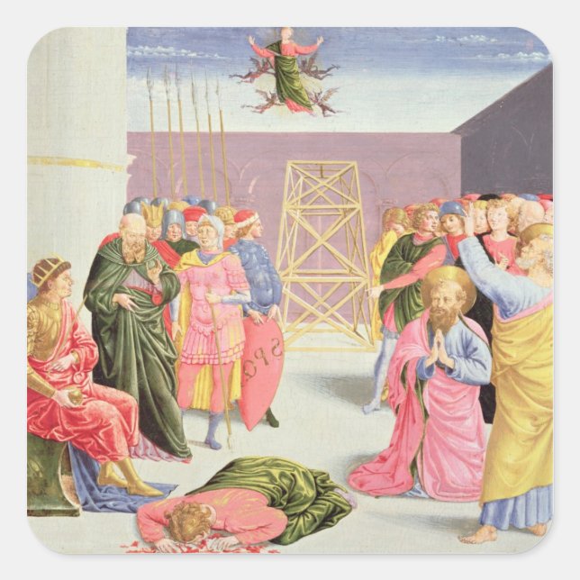 Pegatina Cuadrada San Pedro y Simón Magus, siglo XV (Anverso)