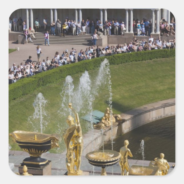 Pegatina Cuadrada San Petersburgo, fuentes de la Gran Cascada (Anverso)