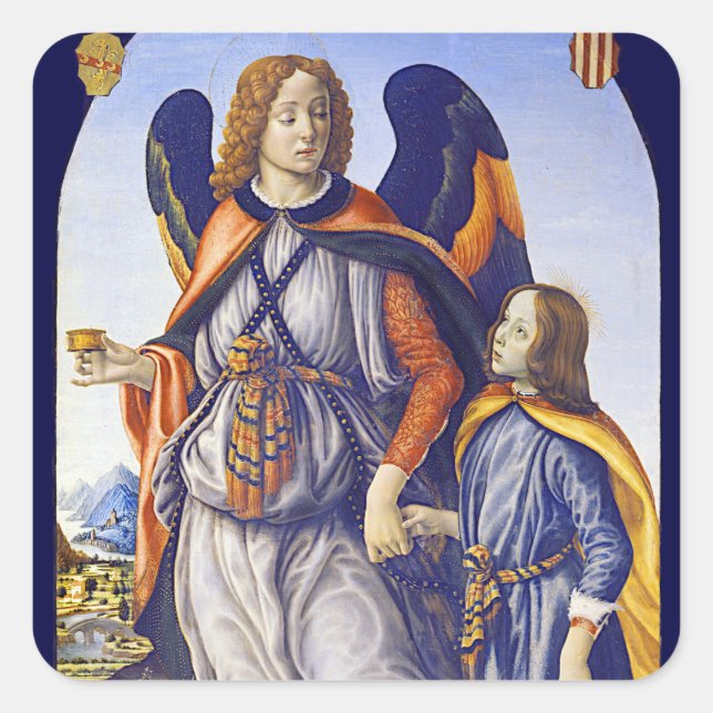 Pegatina Cuadrada San Rafael Archangel (Anverso)
