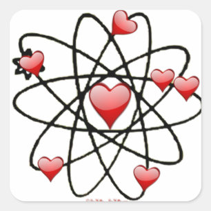 Pegatina Cuadrada San Valentín Corazones Rojos Atómicos