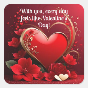 Pegatina Cuadrada San Valentín de amor Red-Gold