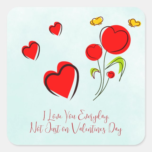 Pegatina Cuadrada San Valentín de corazón rojo (Anverso)