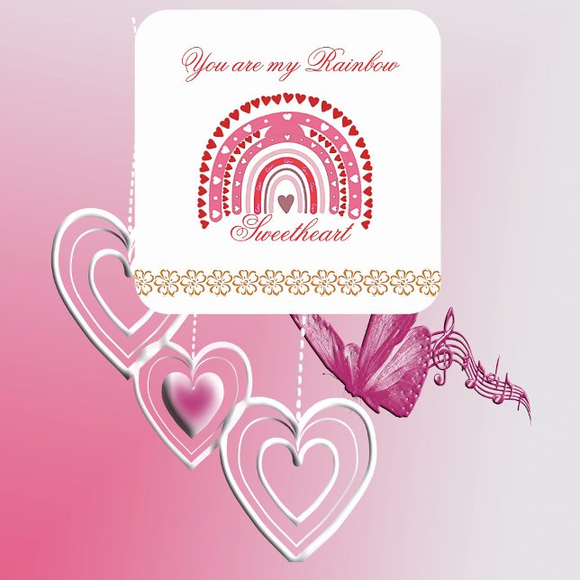 Pegatina Cuadrada San Valentín romántico eres mi amor arcoiris (Romantic Valentines You Are My Rainbow Sweetheart Square Sticker)