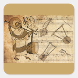 Pegatina Cuadrada San Yared y el instrumento musical etíope