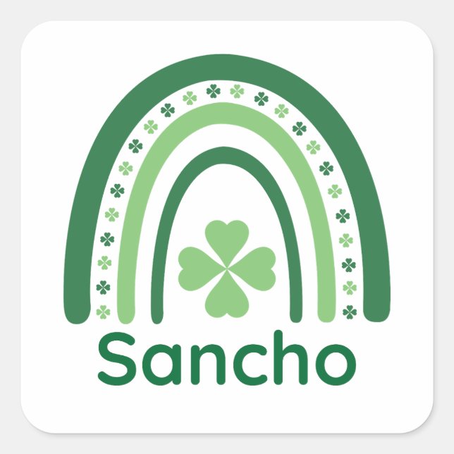 Pegatina Cuadrada Sancho Nombre Clover Boho Arcoiris (Anverso)