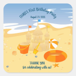 Pegatina Cuadrada Sand castle beach divertida fiesta de cumpleaños d