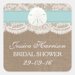 Pegatina Cuadrada Sand Dollar Beach Bridal Shower - Turquesa