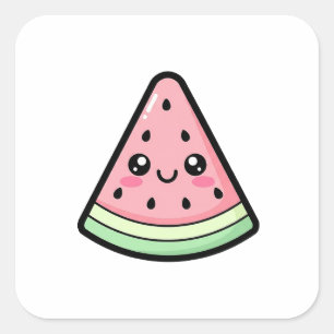 Pegatina Cuadrada Sandía Feliz – Ilustración Kawaii Adorable