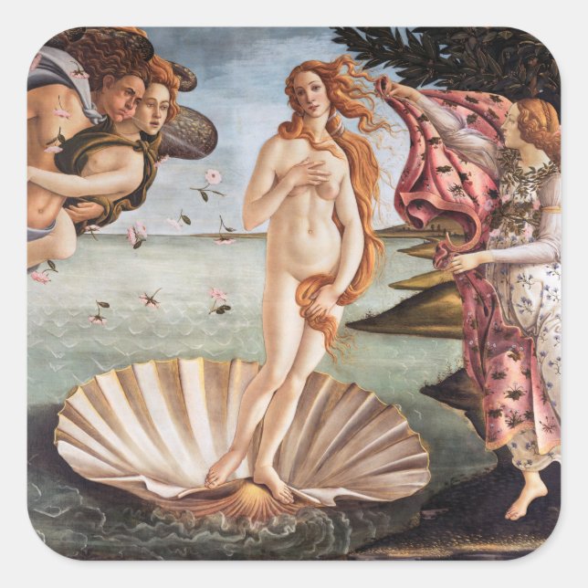 Pegatina Cuadrada Sandro Botticelli - Nacimiento de Venus (Anverso)