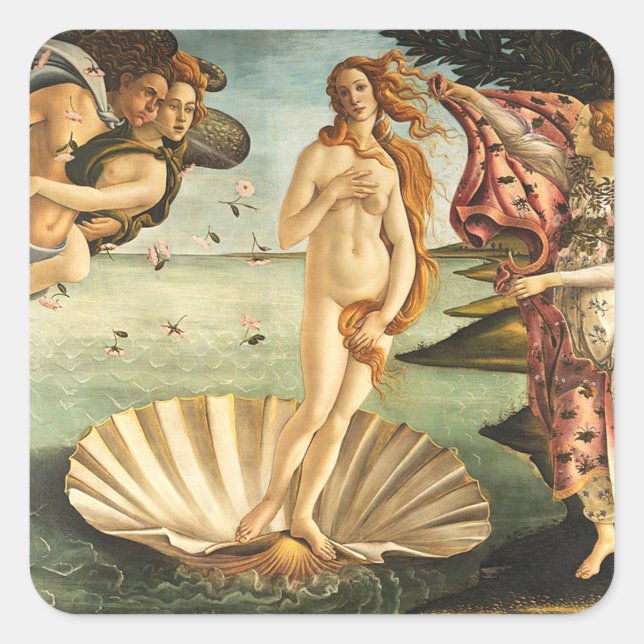 Pegatina Cuadrada Sandro Botticelli Nacimiento De Venus (Anverso)
