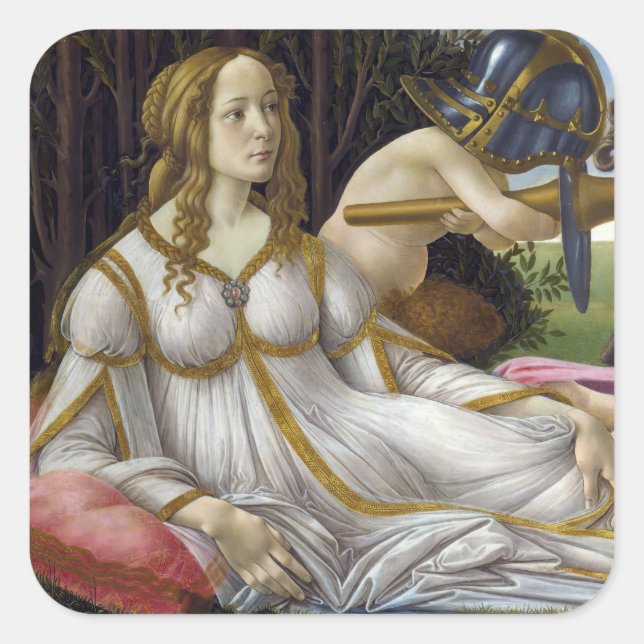 Pegatina Cuadrada Sandro Botticelli - Venus y Mars, lado izquierdo (Anverso)