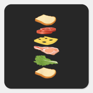 Pegatina Cuadrada Sándwich Con Queso De Pan Y Comida Para Alimentos