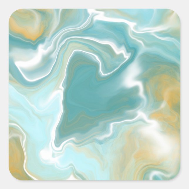 Pegatina Cuadrada Sandy Brown Ocean Blue Marble Fluid Art (Anverso)