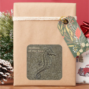 Pegatina Cuadrada Sandy Textured Seahorse Photo Personalizado