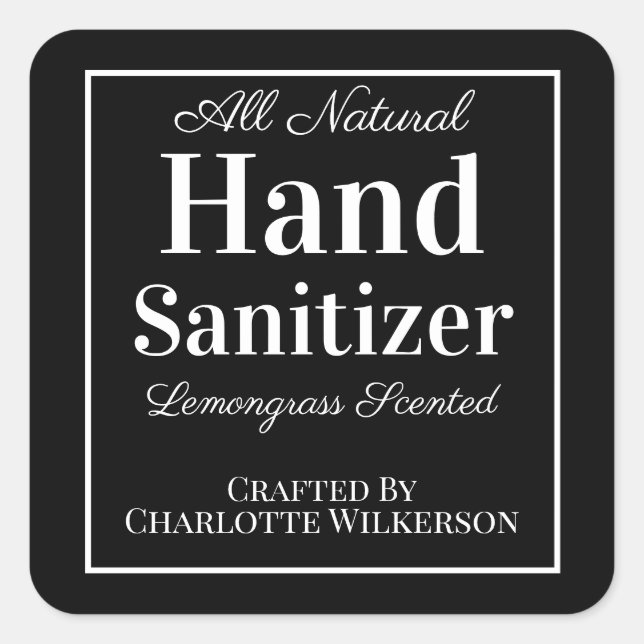 Pegatina Cuadrada Sanitizador casero de mano de Personalizado blanco (Anverso)