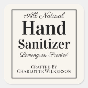 Pegatina Cuadrada Sanitizer mano casera personalizado Crema simple