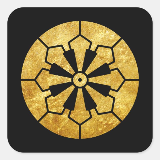 Pegatina Cuadrada Sanja Matsuri Komagata mon Black Faux Gold (Anverso)