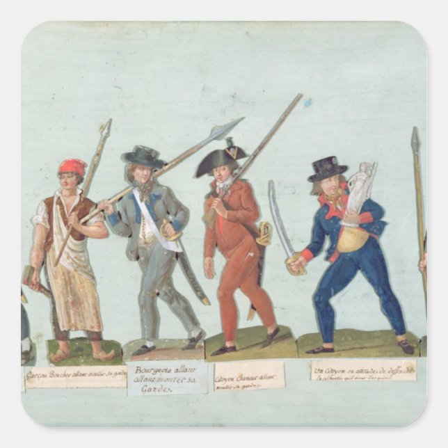 Pegatina Cuadrada Sans Culotte iluminando su cuerda (Anverso)