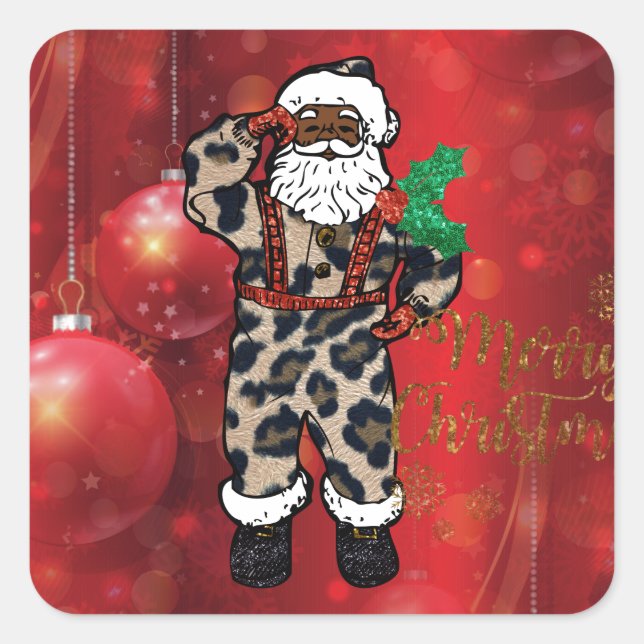 Pegatina Cuadrada santa african leopard claus red (Anverso)