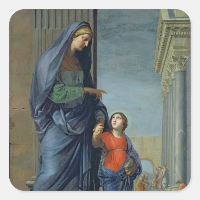 Pegatina Cuadrada Santa Ana llevando a la Virgen al Templo (Anverso)