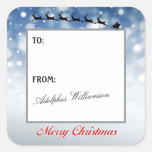 Pegatina Cuadrada Santa and Reindeer Snowflakes Gift Label (Anverso)