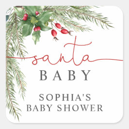 Pegatina Cuadrada Santa Baby Navidad Baby Shower 