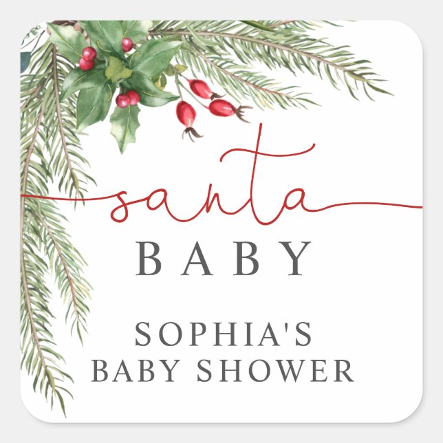 Pegatina Cuadrada Santa Baby Navidad Baby Shower  (Anverso)